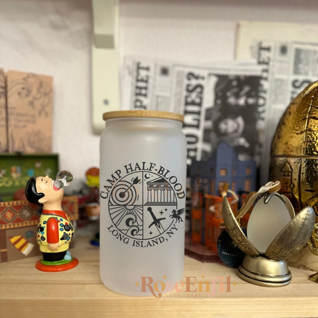 Youth Camp - Demigods Greek Mythology ✨ Glass with Straw and Bamboo Lid