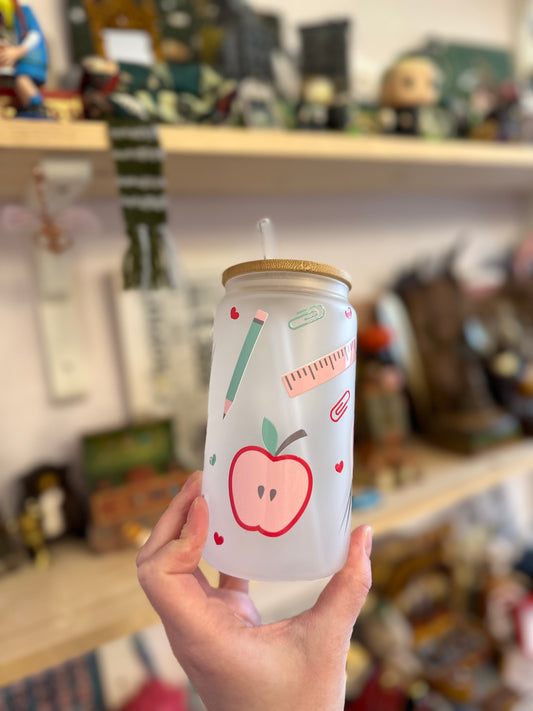 Teacher - learn and teach ✨ glass with straw and bamboo lid