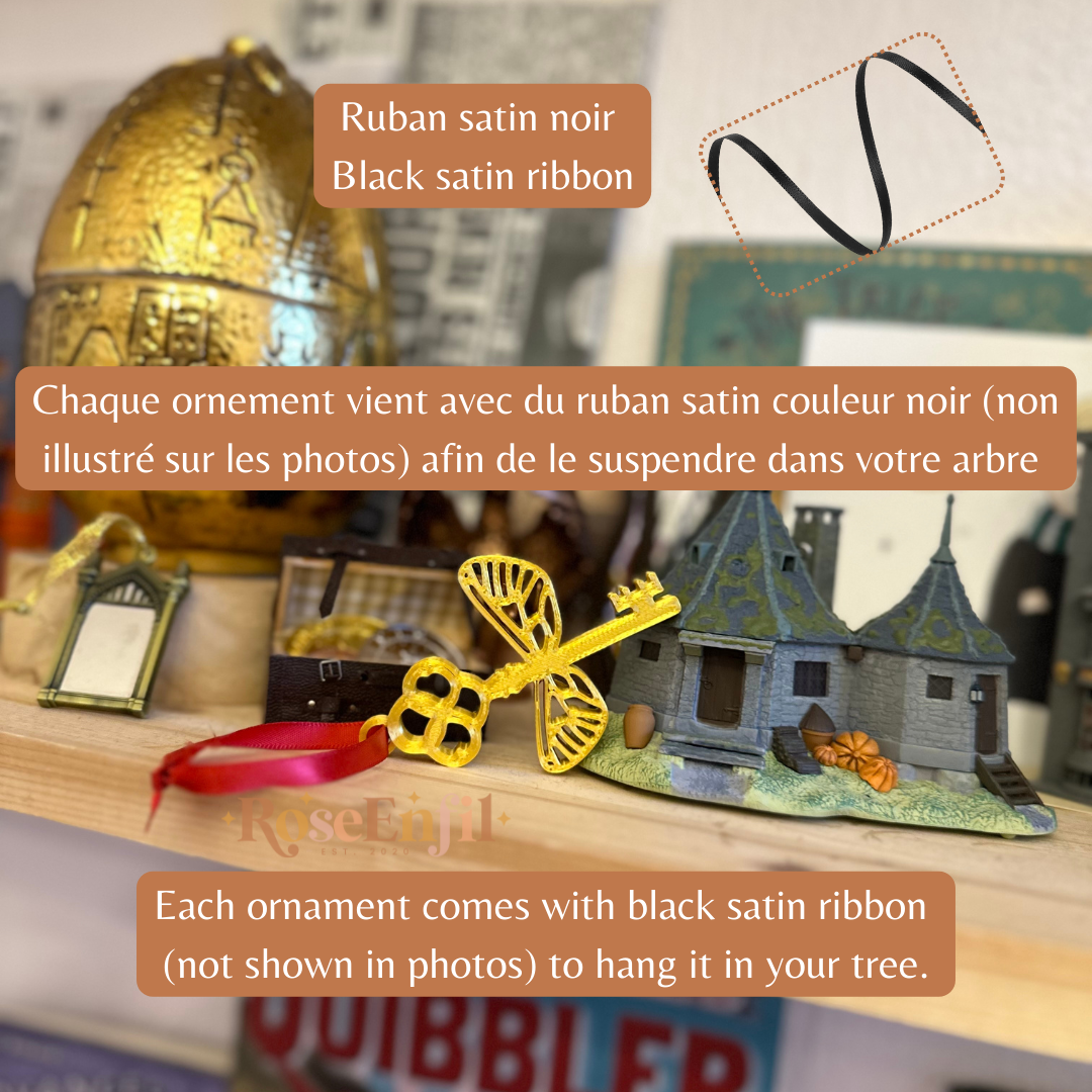 Silver- Flying key, hat, train platform and triangle ornament - Magical decoration