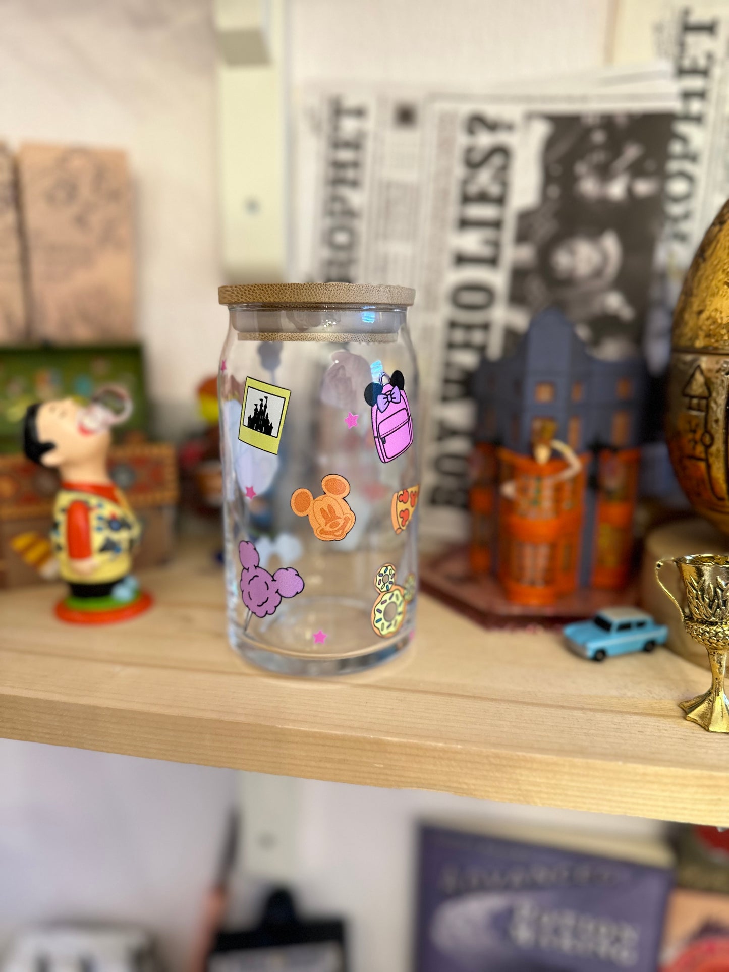 Symboles enchantées du pays merveilleux✨ verre avec paille et couvercle bambou