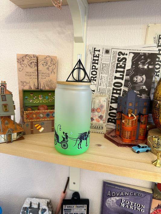 Magical elf / glass can with lid and straw
