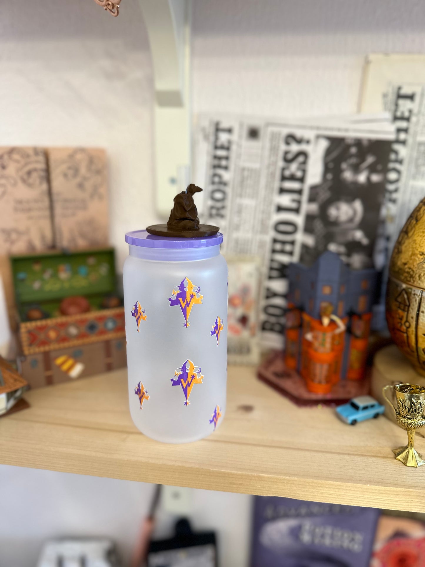 The twins' boutique ✨ glass with straw and purple plastic lid