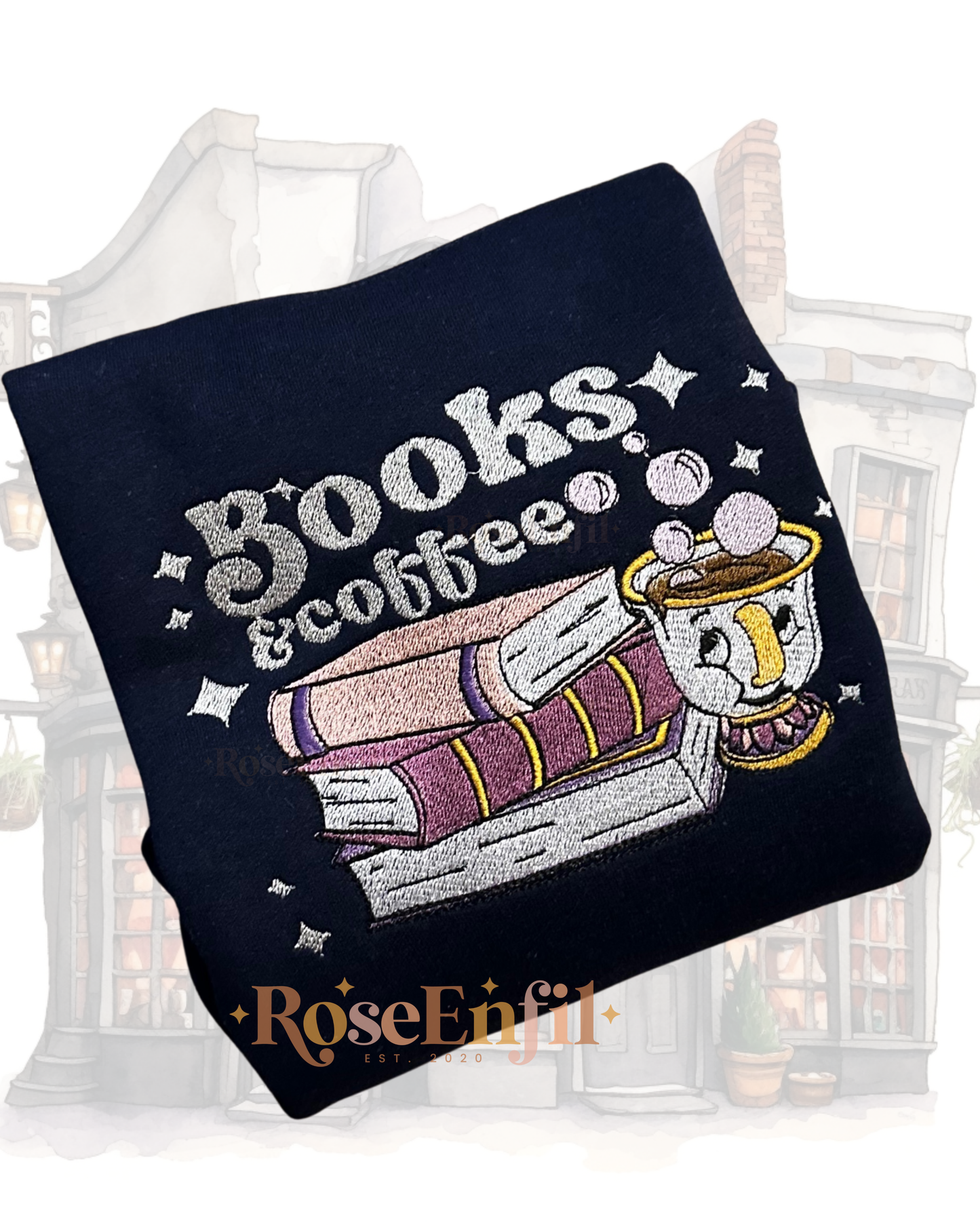 Books and Coffee Enchanted place Belle - Enchanted Embroidery Collection - Multiple Colors