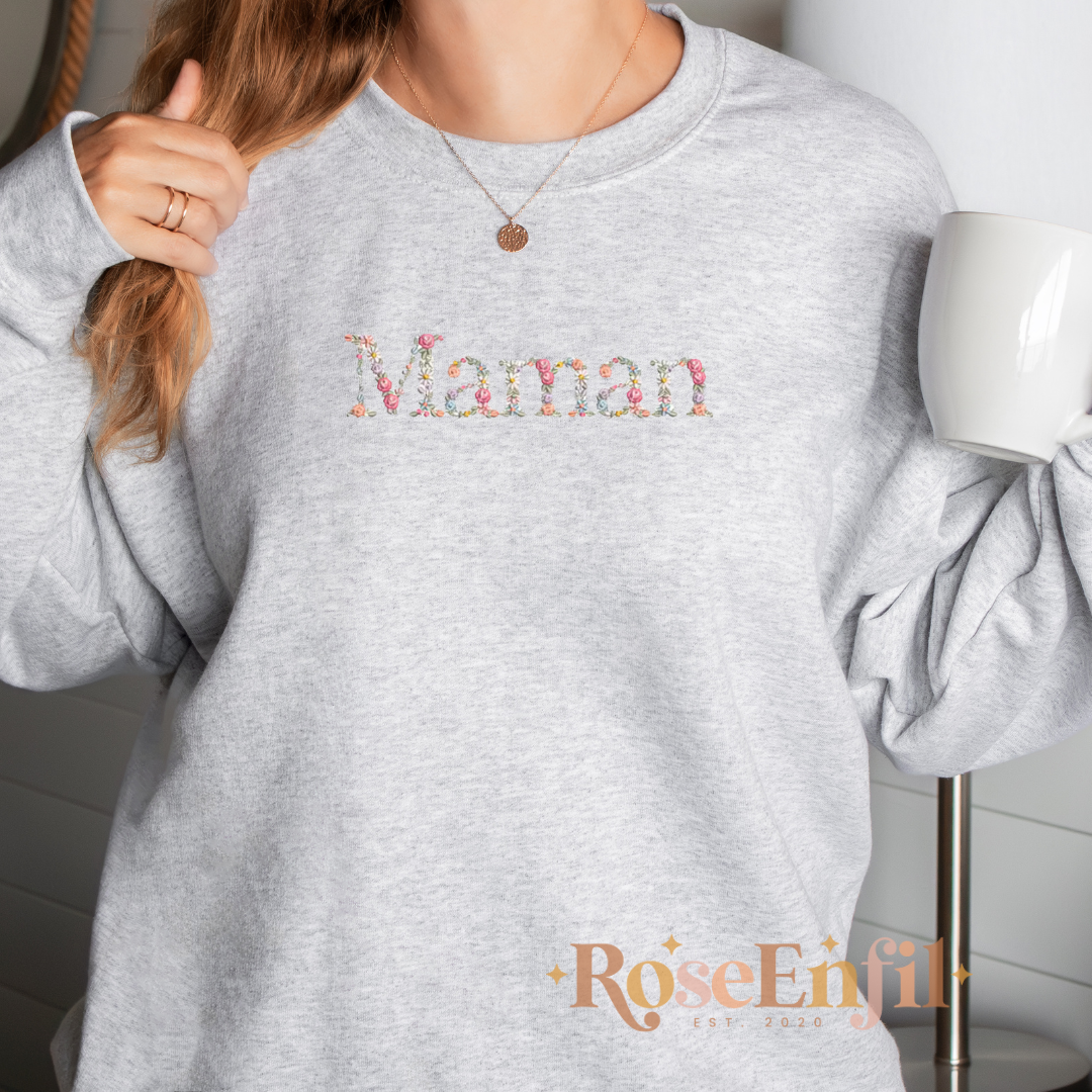 Maman motif floral - gris