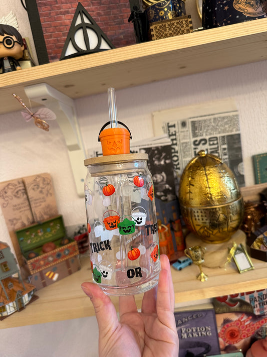 Spooky Collection nostalgia - Glass Bucket✨ with straw and bamboo lid