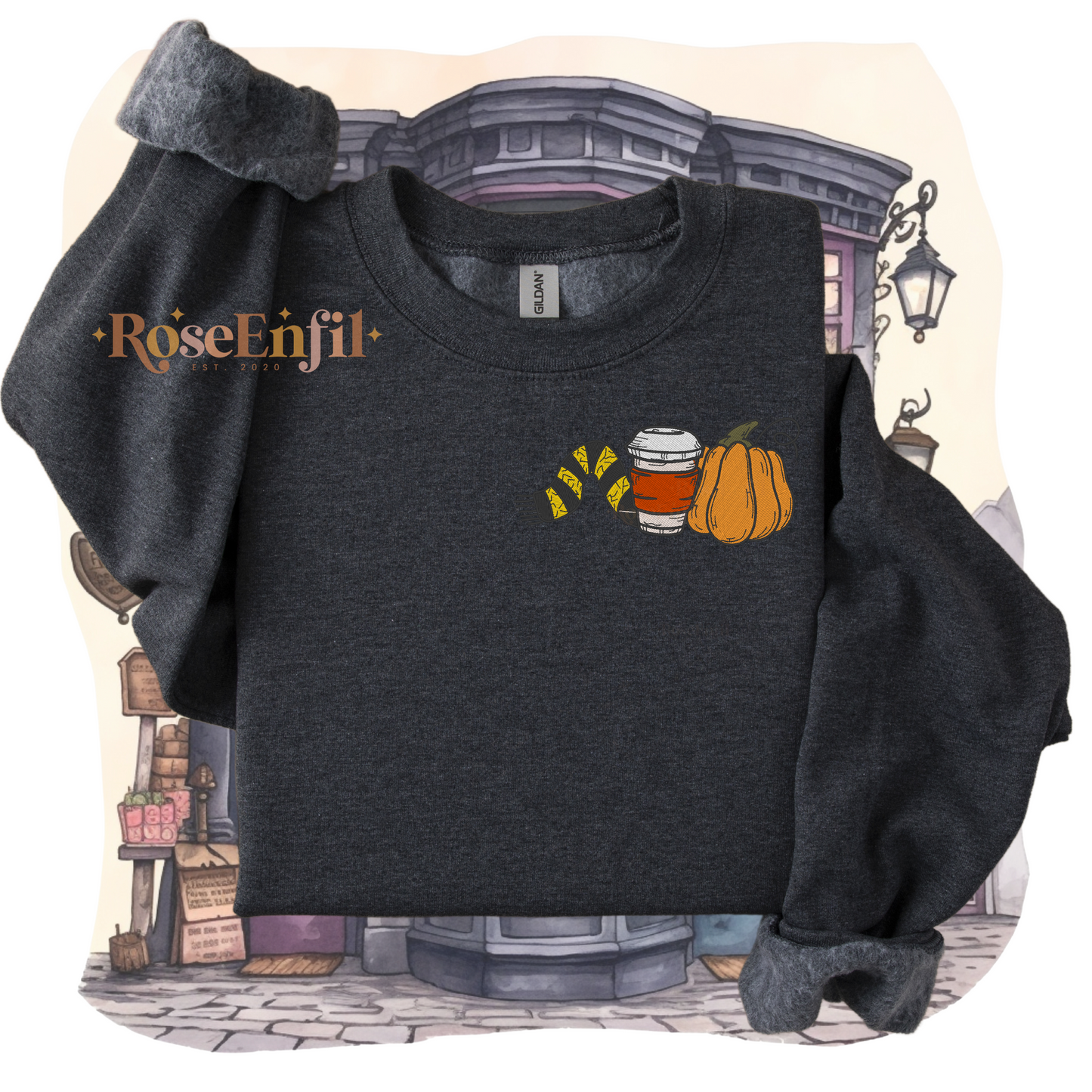 Citrouille, café et écharpe maison de la loyauté - Collection broderie spooky et magique - plusieurs couleurs