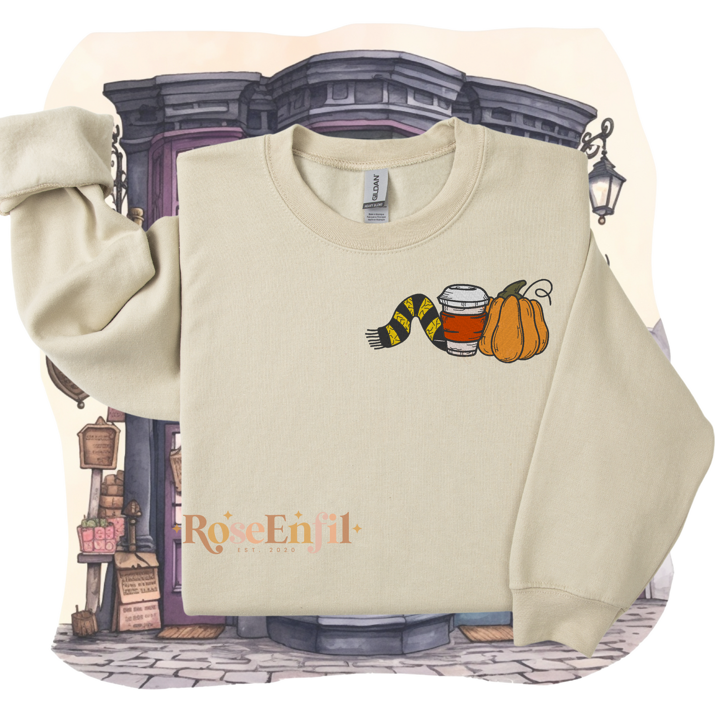 Citrouille, café et écharpe maison de la loyauté - Collection broderie spooky et magique - plusieurs couleurs