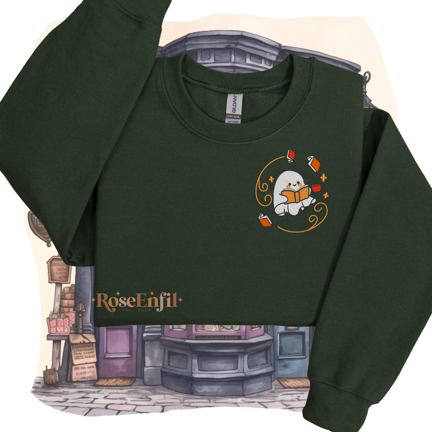 Fantôme lisant livres - Collection broderie Halloween (automne et spooky) - Plusieurs couleurs