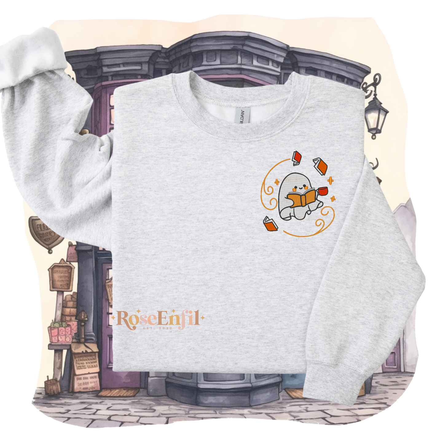 Fantôme lisant livres - Collection broderie Halloween (automne et spooky) - Plusieurs couleurs