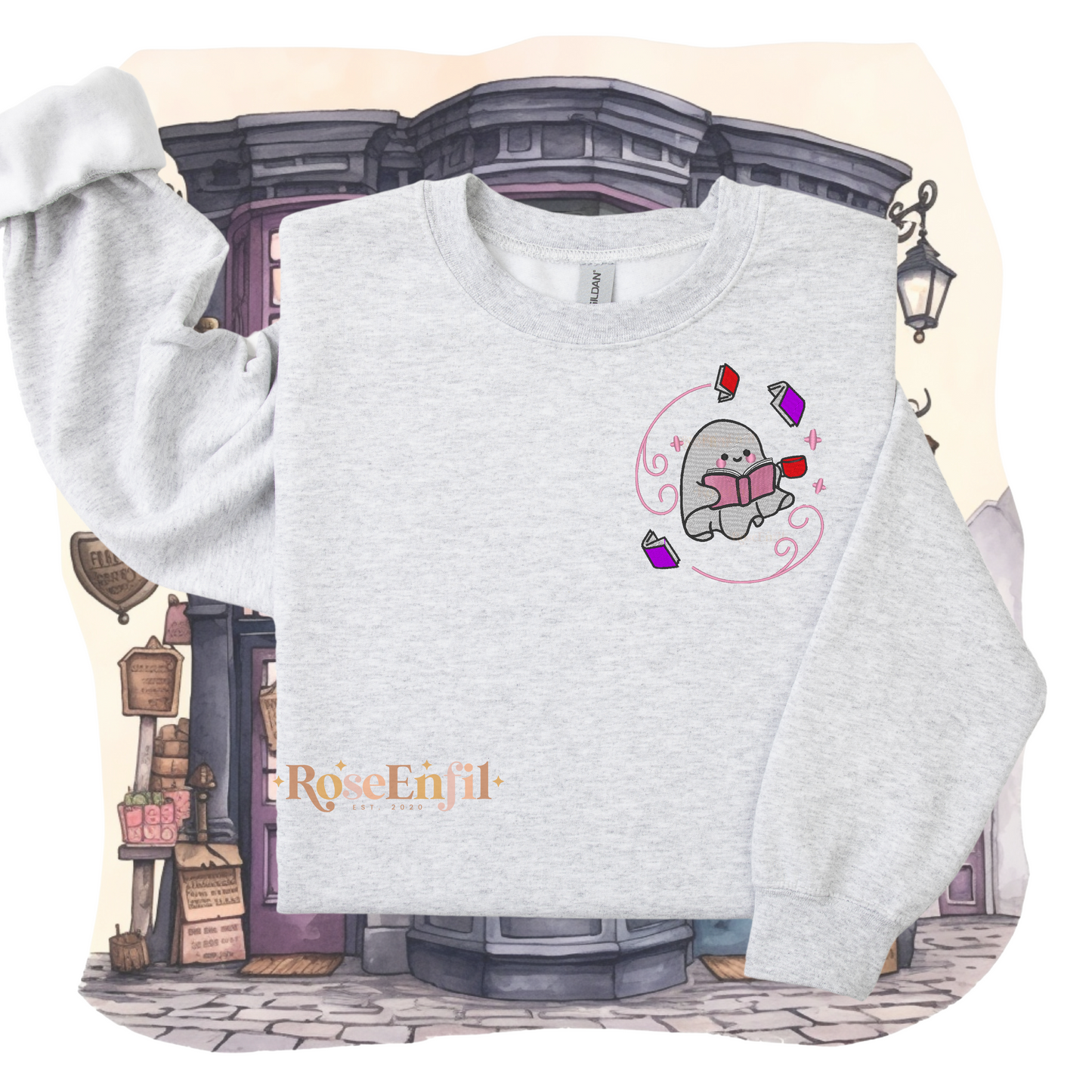 Fantôme lisant livres - Collection broderie Halloween (automne et spooky) - Plusieurs couleurs