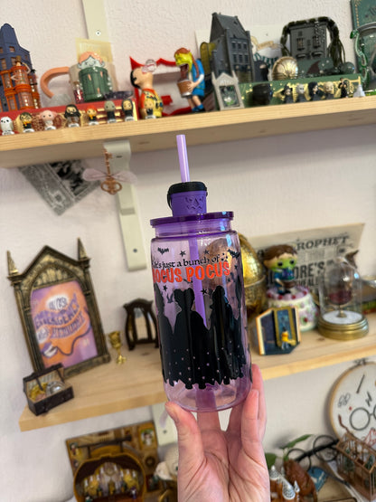 Witch Sisters – Halloween Collection & Movies – Plastic cup with straw decoration, straw, and lid
