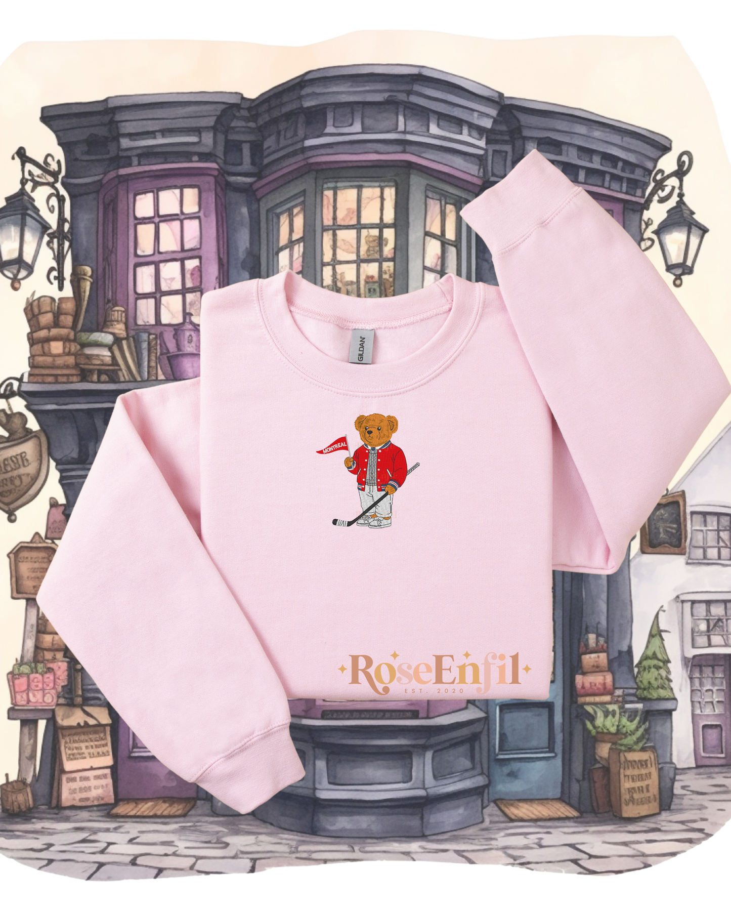 Cute Hockey Bear Montreal – "Regions of Quebec" Embroidery Collection – Canada – Multiple colors (crewneck only)
