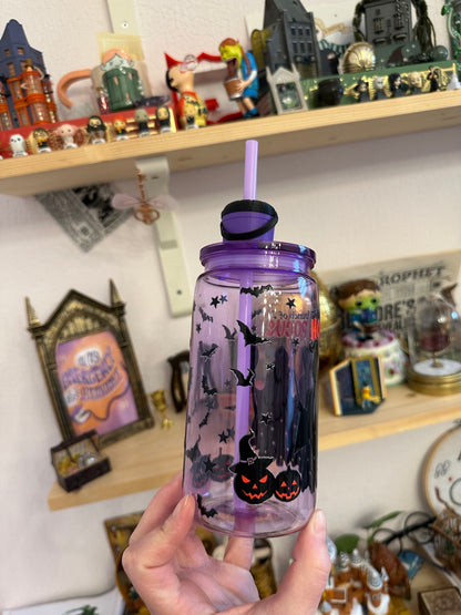 Witch Sisters – Halloween Collection & Movies – Plastic cup with straw decoration, straw, and lid
