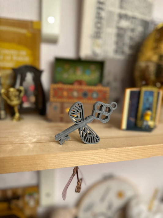 Silver- Flying key, hat, train platform and triangle ornament - Magical decoration 