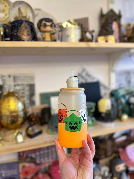 Nostalgie mode spooky  - Bucket ✨ verre givré orange avec paille et couvercle bambou