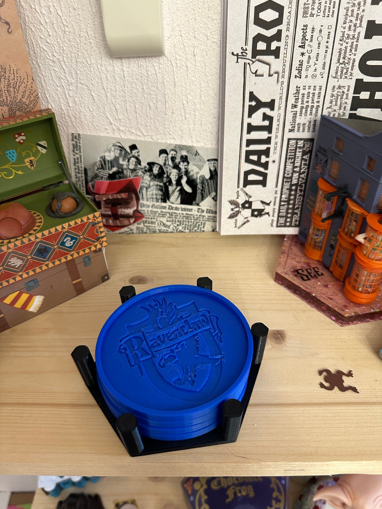 4 Sous-verre de maison bleue (savoir) avec support -  Décoration magique