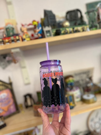 Witch Sisters – Halloween Collection & Movies – Plastic cup with straw decoration, straw, and lid
