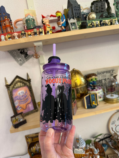 Witch Sisters – Halloween Collection & Movies – Plastic cup with straw decoration, straw, and lid
