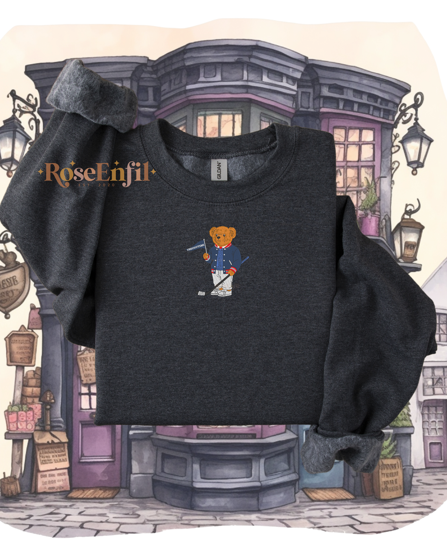 Cute Hockey Bear Chicoutimi – "Regions of Quebec" Embroidery Collection – Canada – Multiple colors (crewneck only)
