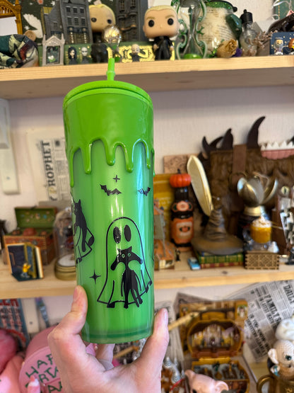 Tumbler vert Fantômes et chats - Effet GLOW IN THE DARK