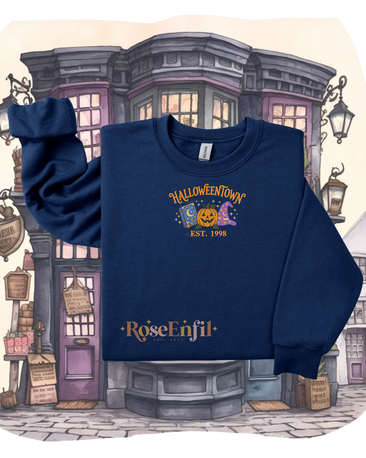 La ville d'halloween - Collection Halloween Vintage  - Plusieurs couleurs