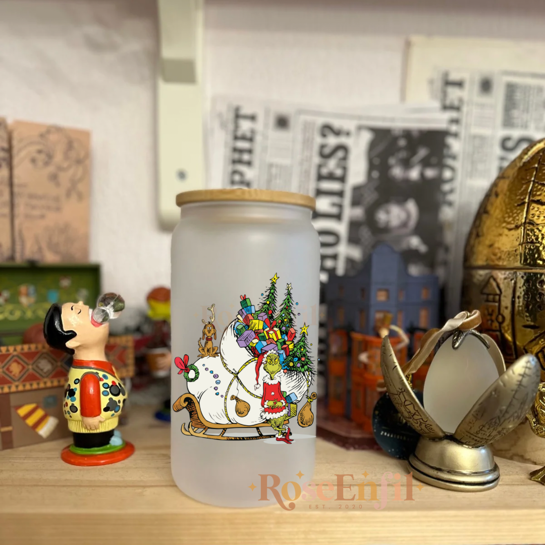 Christmas Movie - Grumpy ✨ Glass with Straw and Bamboo Lid 