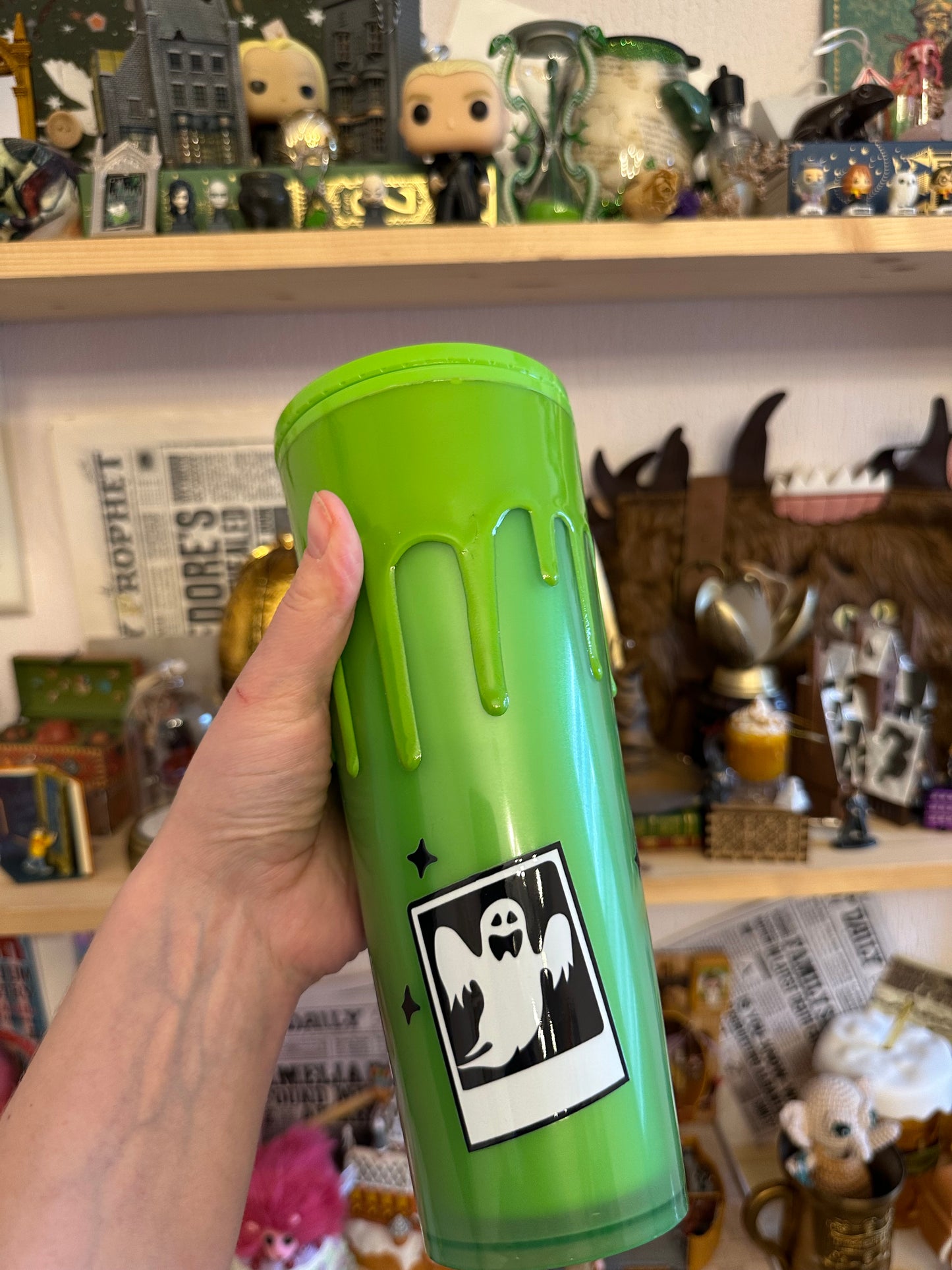 IMPARFAIT Tumbler vert Fantômes et chats - Effet GLOW IN THE DARK