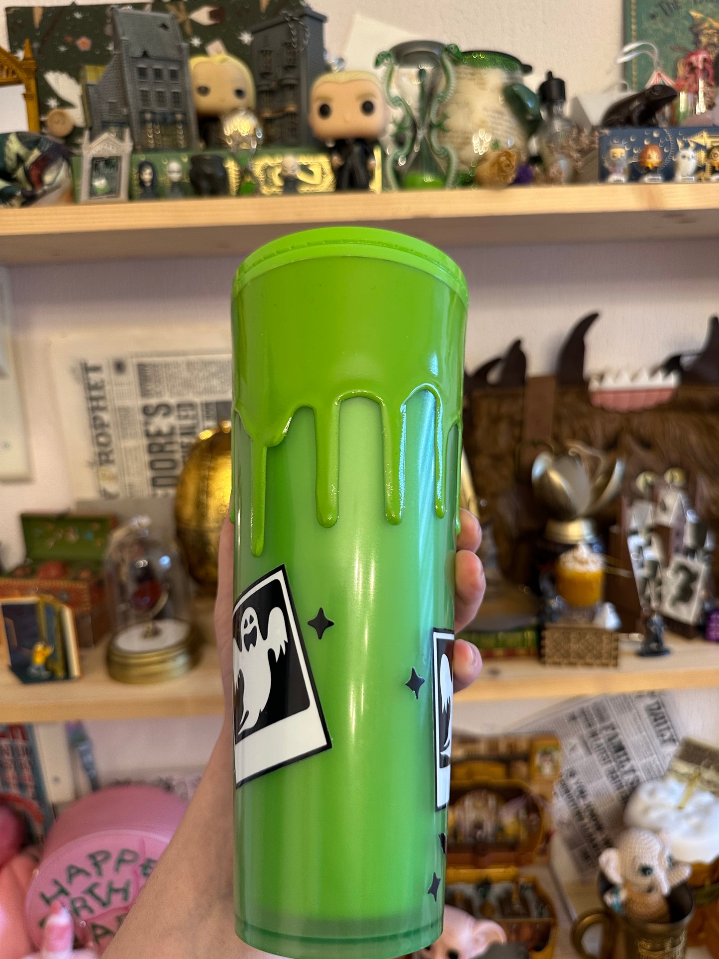 IMPARFAIT Tumbler vert Fantômes et chats - Effet GLOW IN THE DARK