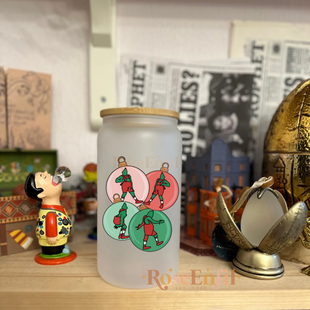 Christmas Movie - Grumpy ✨ Glass with Straw and Bamboo Lid