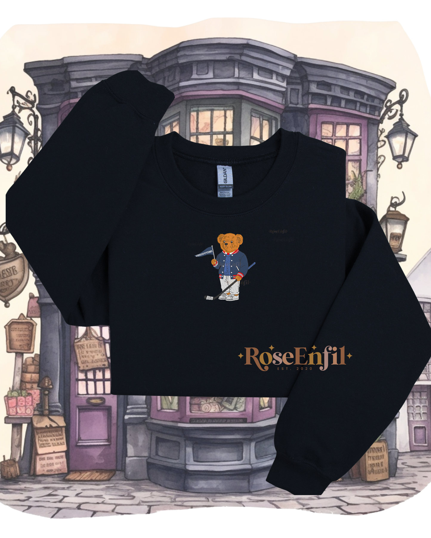 Cute Hockey Bear Chicoutimi – "Regions of Quebec" Embroidery Collection – Canada – Multiple colors (crewneck only)
