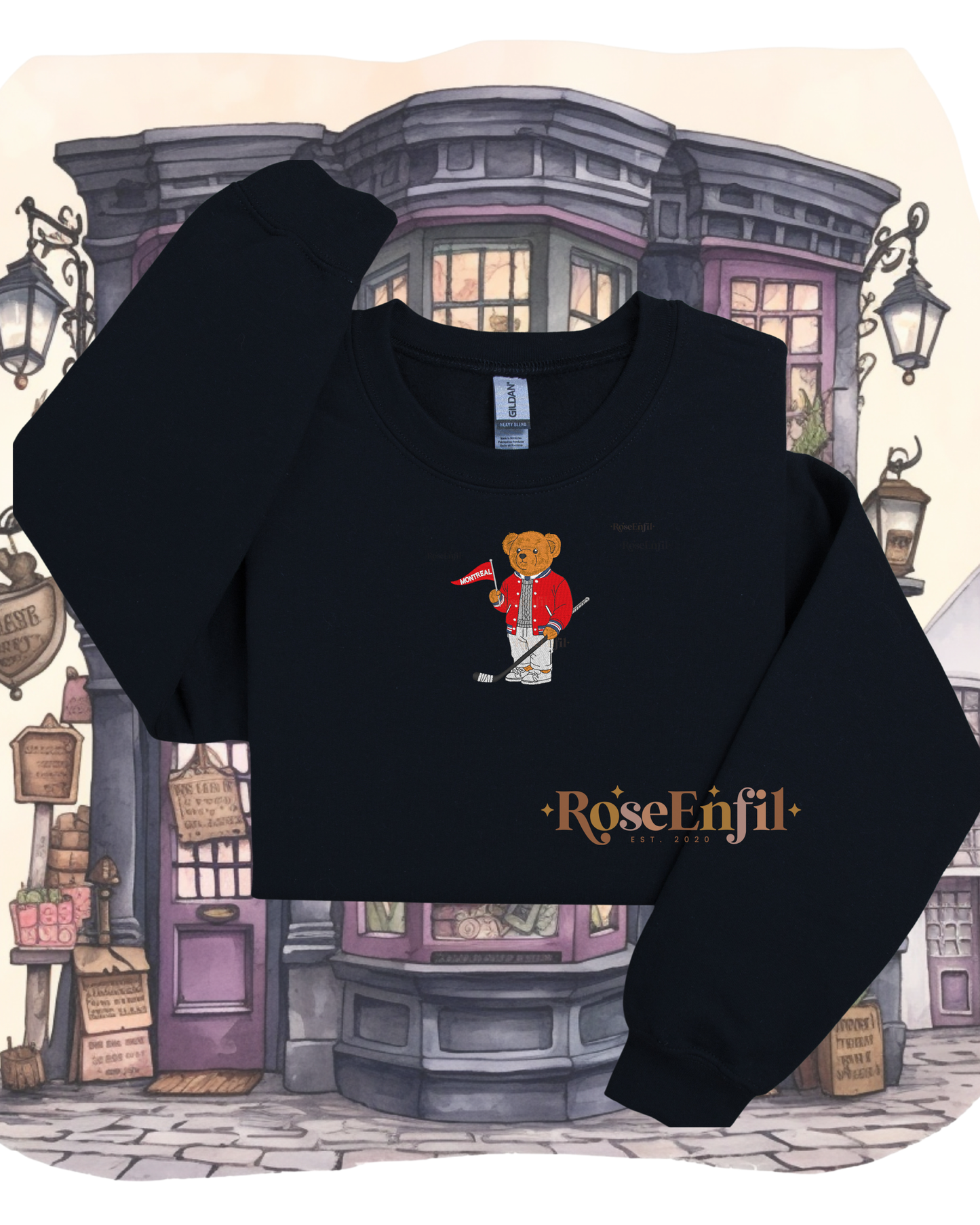 Cute Hockey Bear Montreal – "Regions of Quebec" Embroidery Collection – Canada – Multiple colors (crewneck only)
