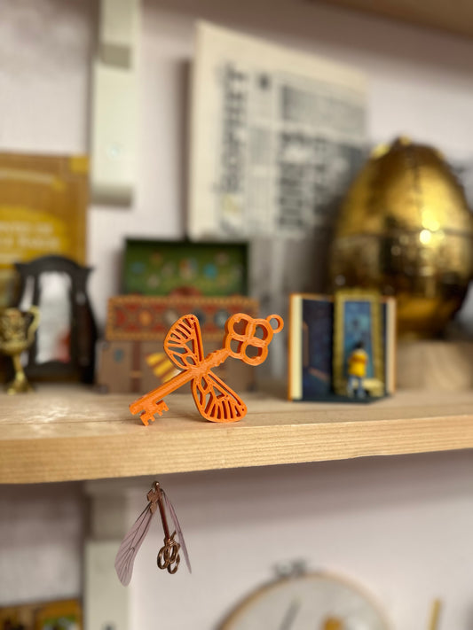 Silver- Flying key, hat, train platform and triangle ornament - Magical decoration 