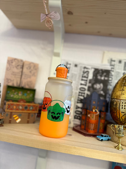 Nostalgie mode spooky  - Bucket ✨ verre givré orange avec paille et couvercle bambou