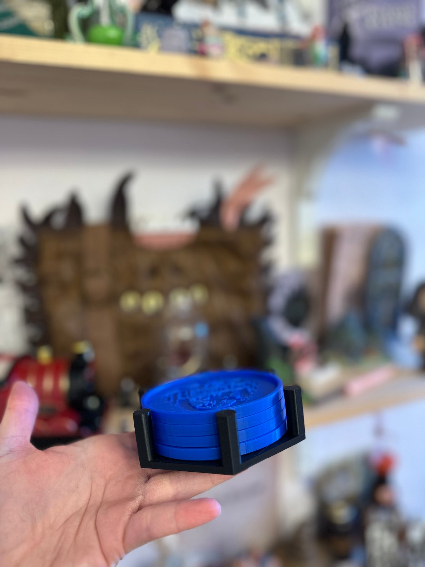 4 Sous-verre de maison bleue (savoir) avec support -  Décoration magique