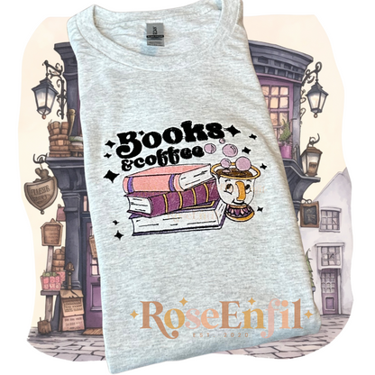 Livres et café version pays enchantée Belle  -  Collection broderie enchantée - Plusieurs couleurs