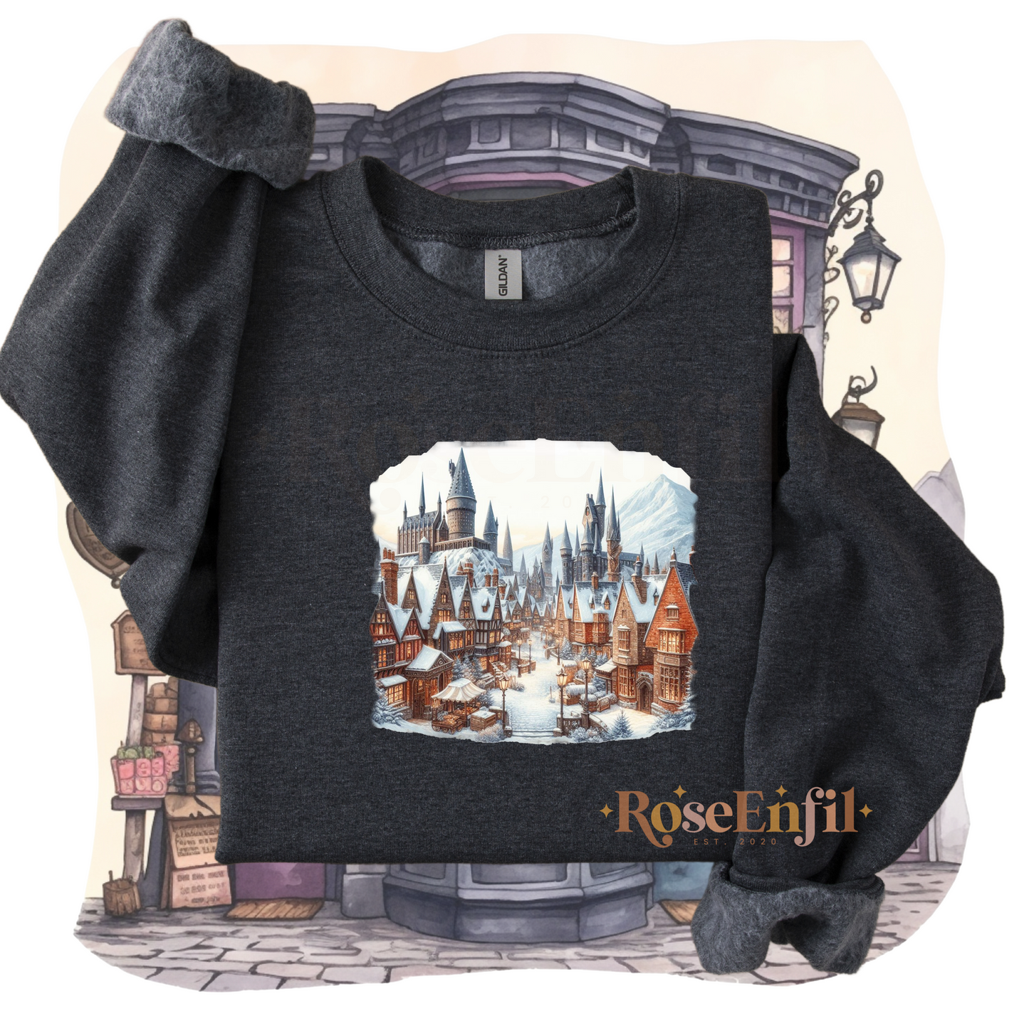 Vue enneigée village magique  (Harry) - Imprimé