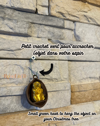 Pendentif style noix avec cibles jeux sportifs et magiques (ou ornement sapin)- Collection décor magique - Impression 3D - collier noir inclus