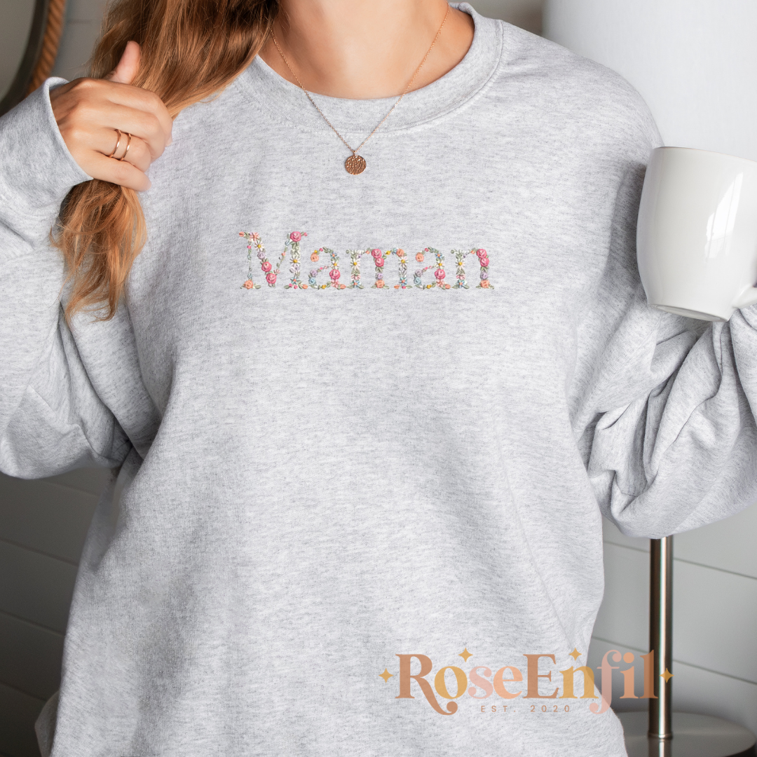 Précommande - Maman motif floral  - gris