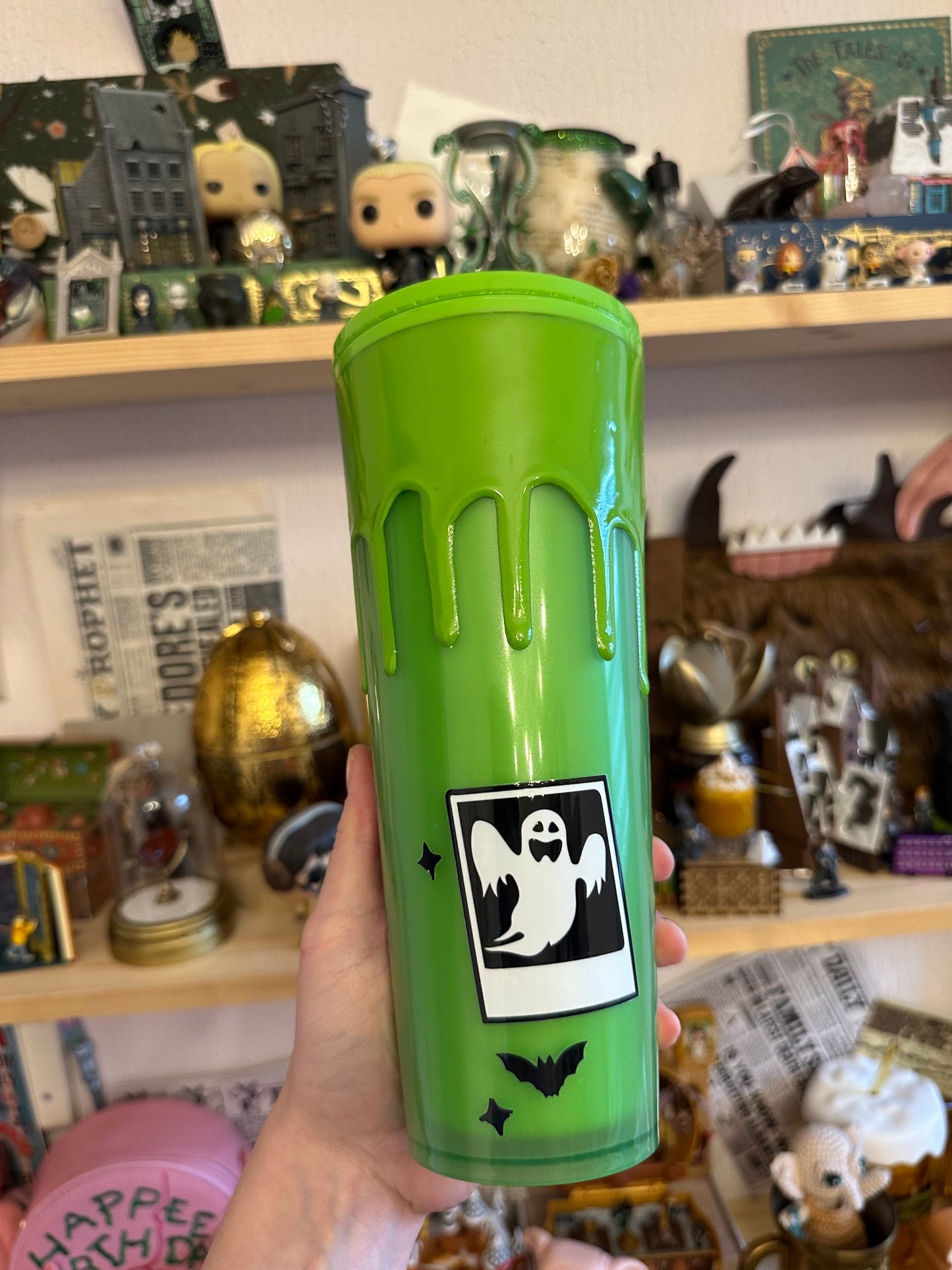 IMPARFAIT Tumbler vert Fantômes et chats - Effet GLOW IN THE DARK