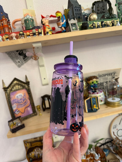 Witch Sisters – Halloween Collection & Movies – Plastic cup with straw decoration, straw, and lid
