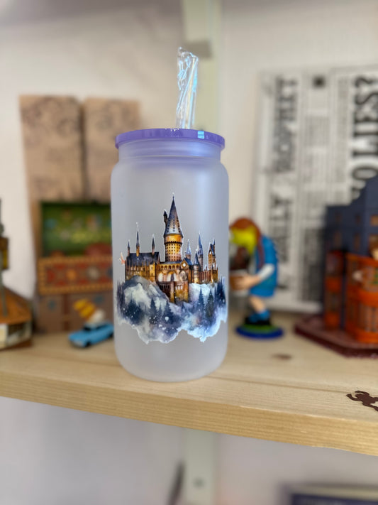 Château magique ✨ verre avec paille et couvercle plastique violet