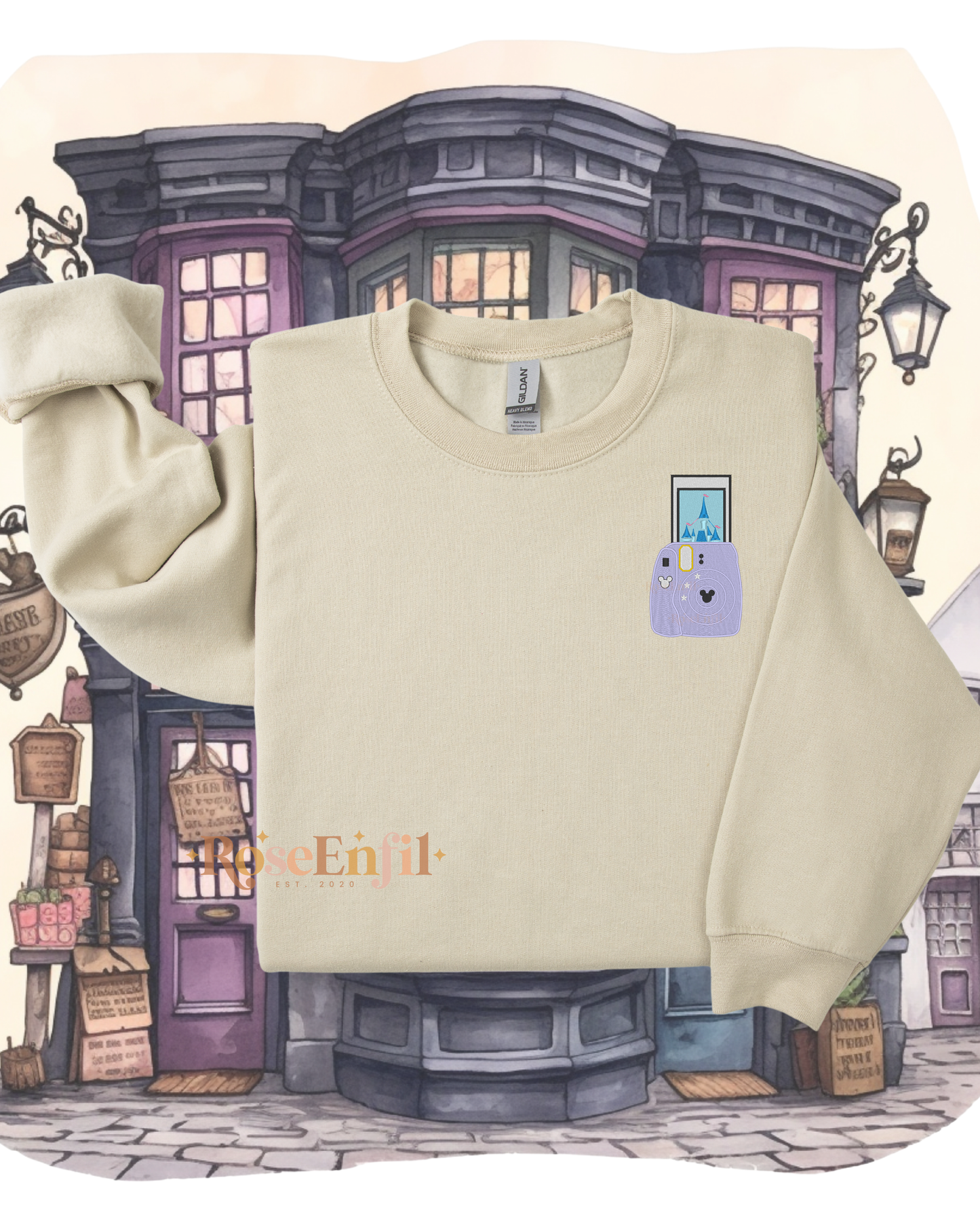 Photo instantanée du Château enchanté  - Parc attraction et rêve -Collection enchantement et princesse -  Broderie  (plusieurs couleurs)