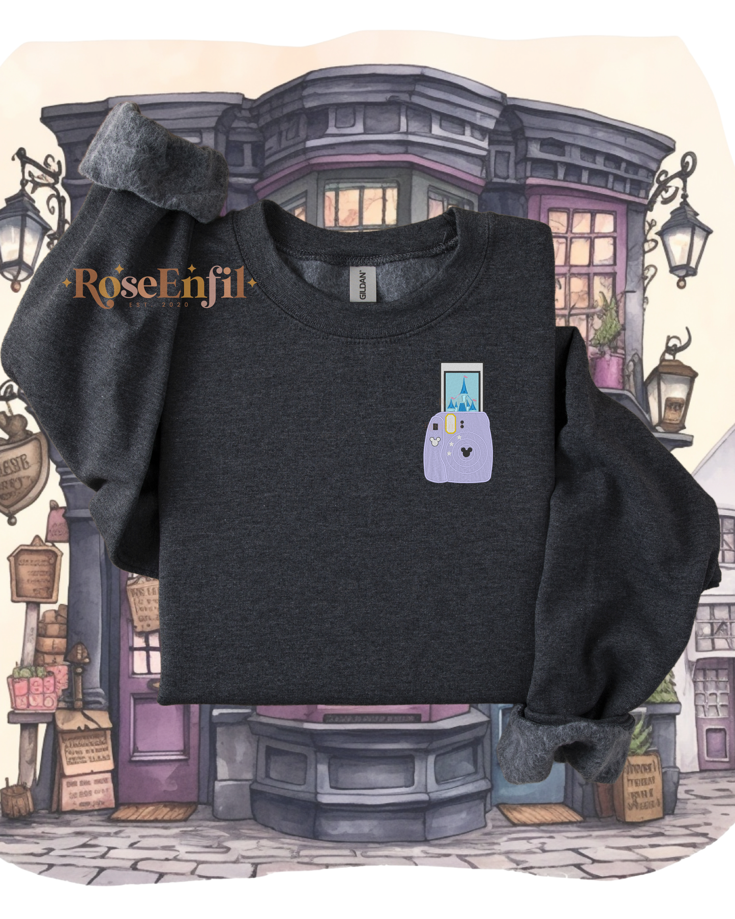 Photo instantanée du Château enchanté  - Parc attraction et rêve -Collection enchantement et princesse -  Broderie  (plusieurs couleurs)