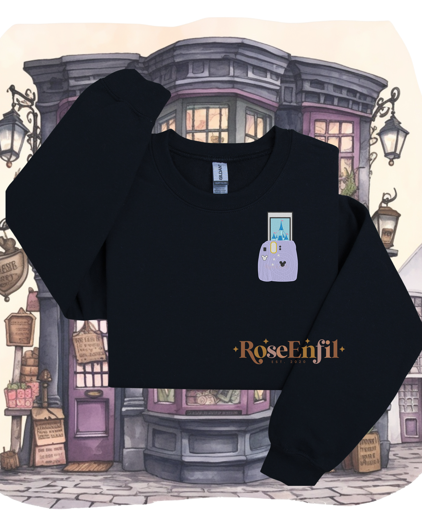 Photo instantanée du Château enchanté  - Parc attraction et rêve -Collection enchantement et princesse -  Broderie  (plusieurs couleurs)