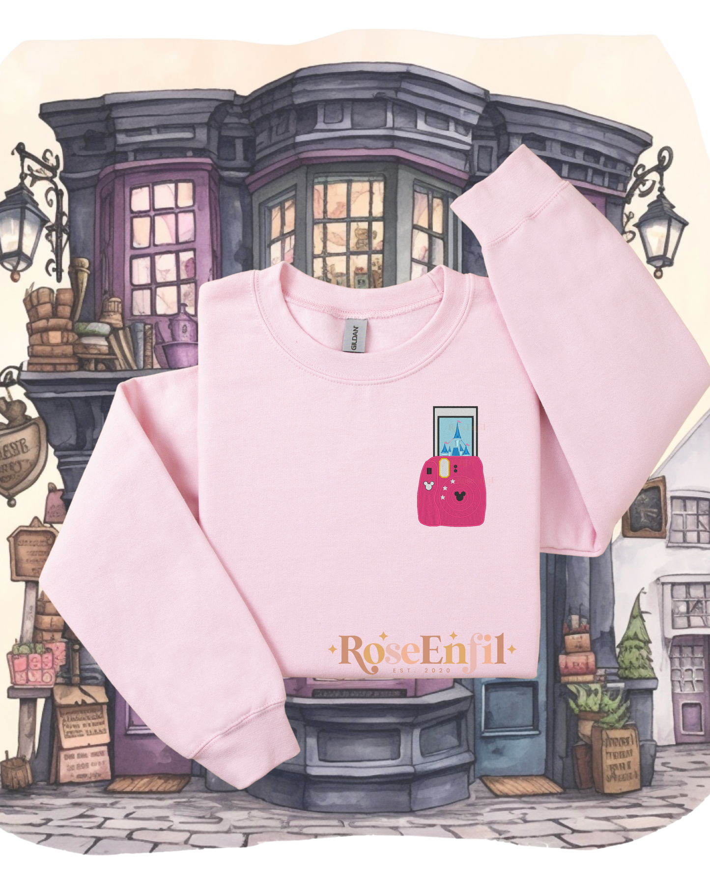 Photo instantanée du Château enchanté  - Parc attraction et rêve -Collection enchantement et princesse -  Broderie  (plusieurs couleurs)