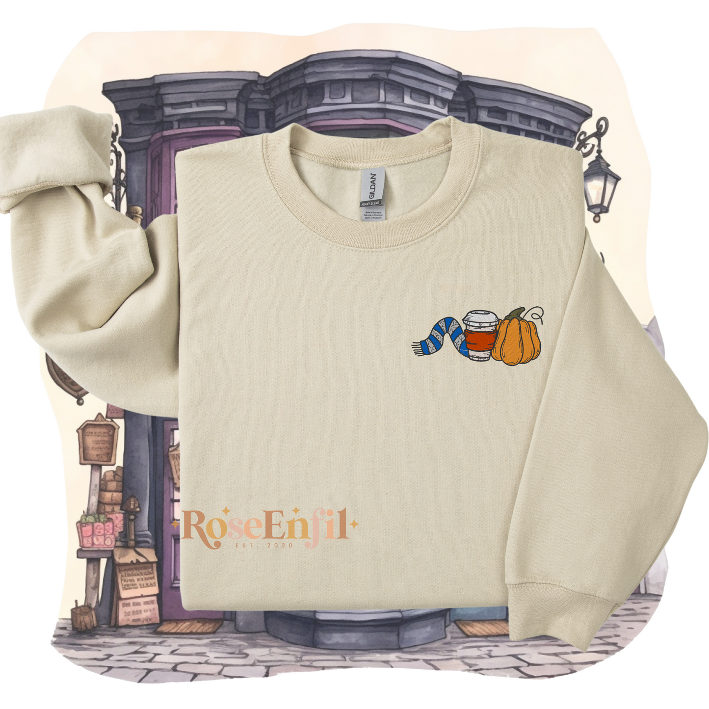 Citrouille, café et écharpe maison du savoir (Version Films)  - Collection broderie spooky et magique - plusieurs couleurs