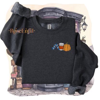 Citrouille, café et écharpe maison du savoir (Version Films)  - Collection broderie spooky et magique - plusieurs couleurs