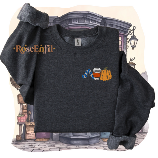 Pumpkin, Coffee and Scarf House of Knowledge (Movies Version) - Spooky and Magical Embroidery Collection - Multiple Colors
