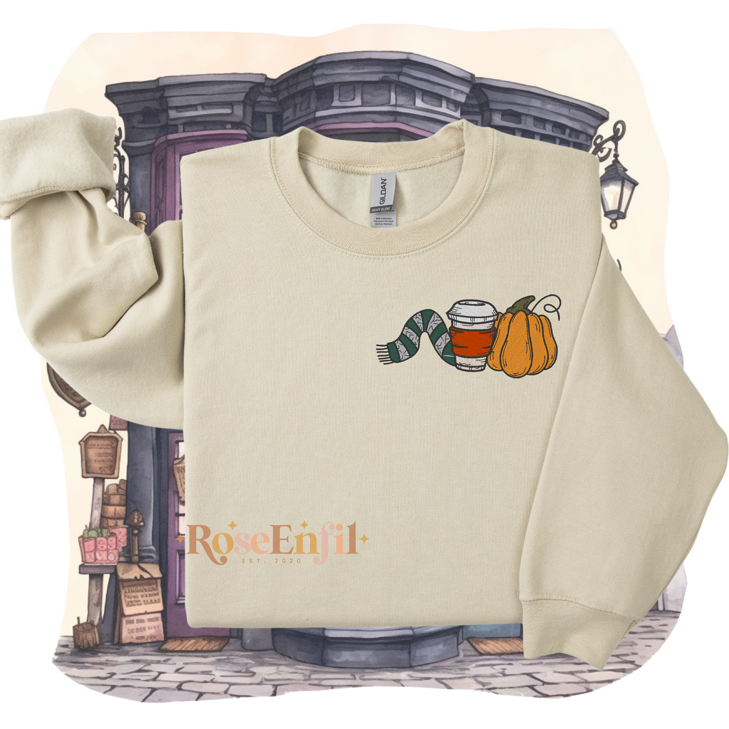 Citrouille, café et écharpe maison d'ambition - Collection broderie spooky et magique - plusieurs couleurs