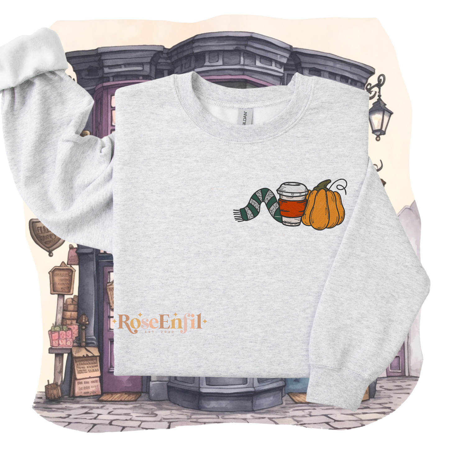 Citrouille, café et écharpe maison d'ambition - Collection broderie spooky et magique - plusieurs couleurs